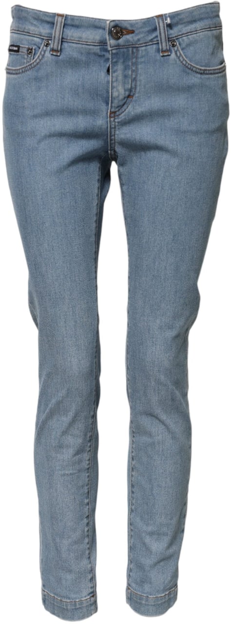 Dolce & Gabbana Blue Cotton PRETTY MidWaist Skinny Denim Jeans Blauw
