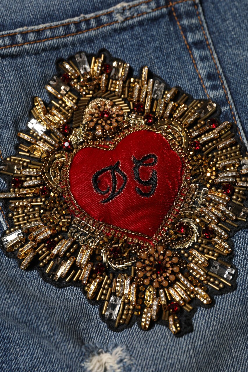 Dolce & Gabbana Blue Cotton Boyfriend Tattered Denim Jeans Blauw