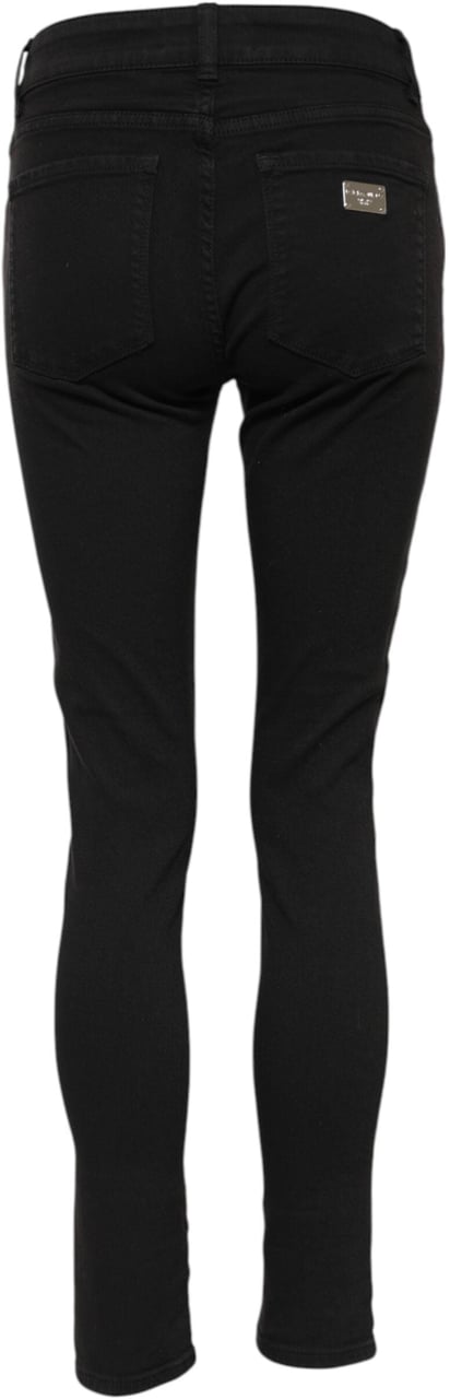 Dolce & Gabbana Black Cotton Logo Skinny Mid Waist Denim Jeans Zwart
