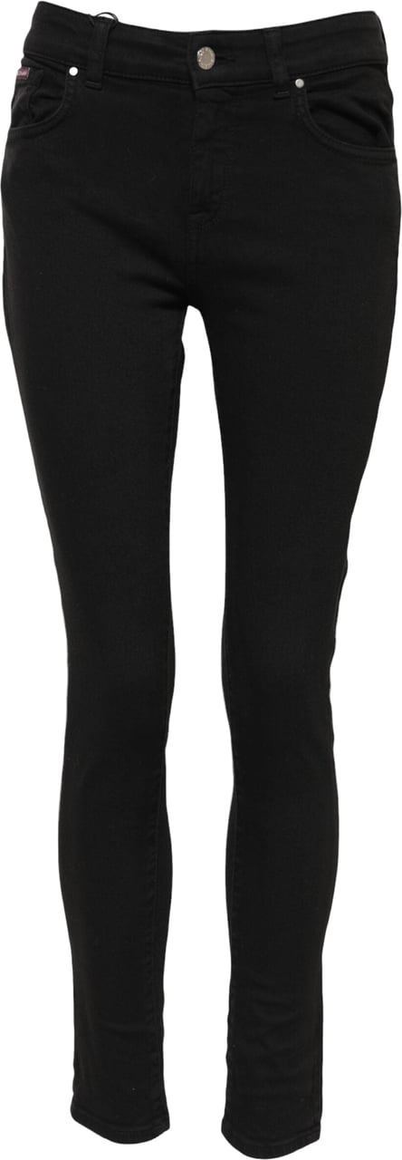 Dolce & Gabbana Black Cotton Logo Skinny Mid Waist Denim Jeans Zwart