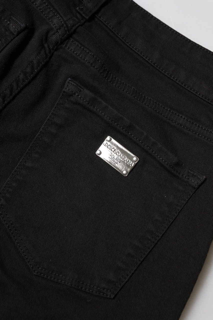 Dolce & Gabbana Black Cotton Logo Skinny Mid Waist Denim Jeans Zwart