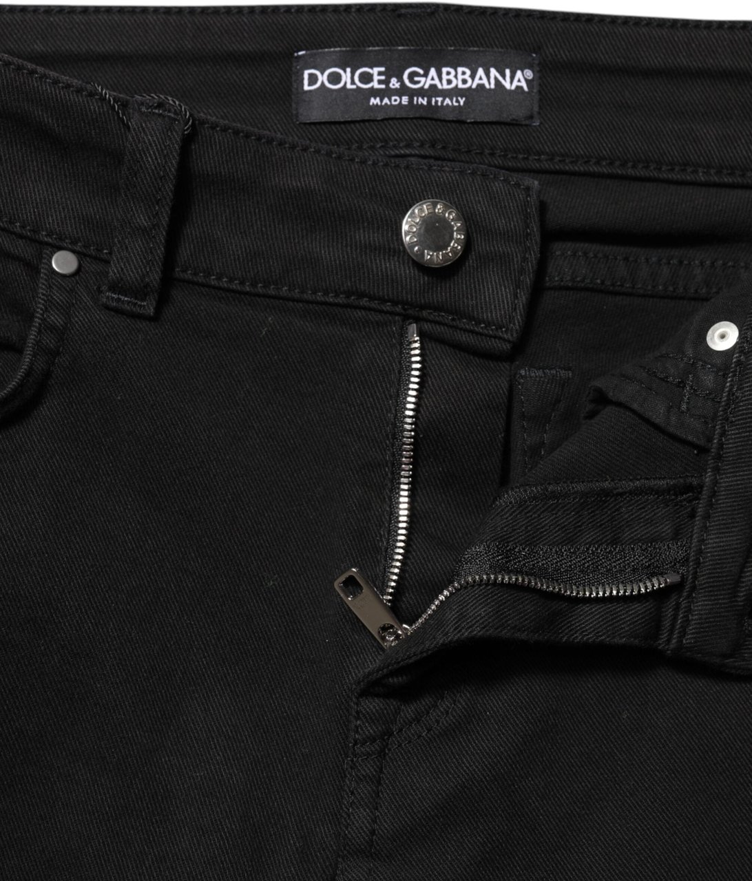 Dolce & Gabbana Black Cotton Logo Skinny Mid Waist Denim Jeans Zwart