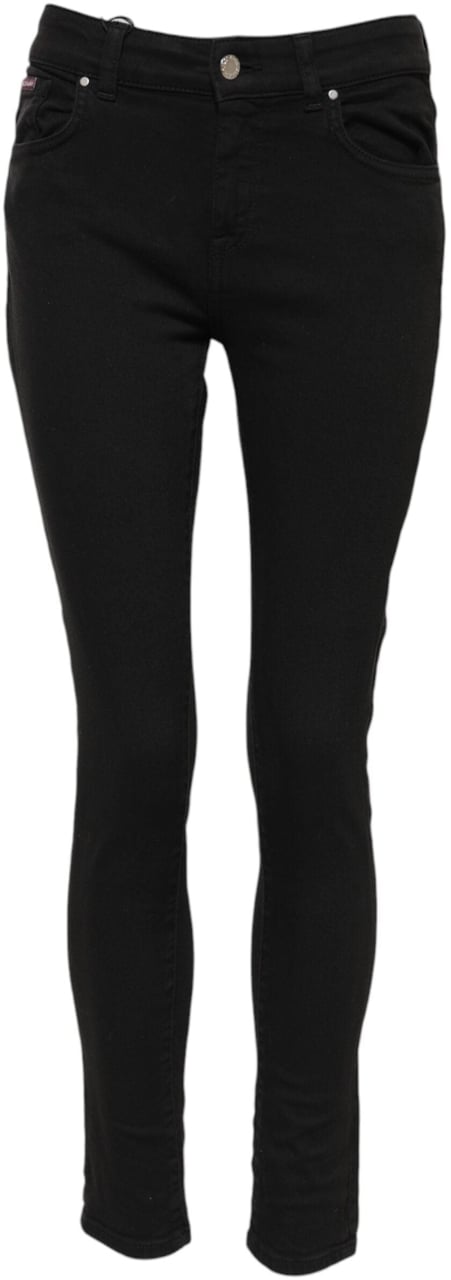 Dolce & Gabbana Black Cotton Logo Skinny Mid Waist Denim Jeans Zwart