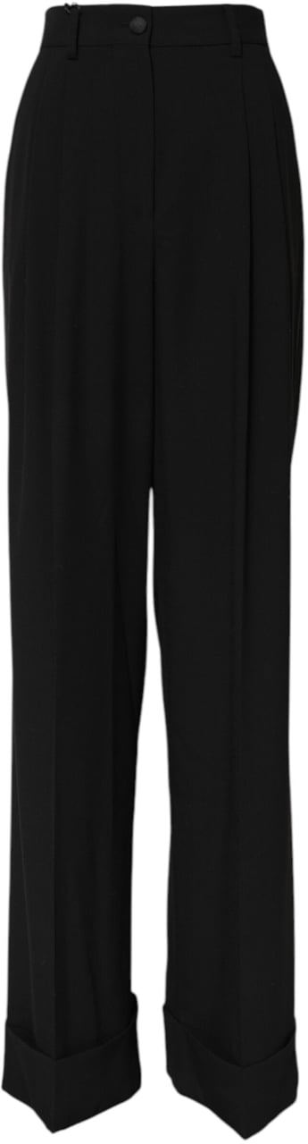 Dolce & Gabbana Black Wool High Waist Formal Pants Zwart