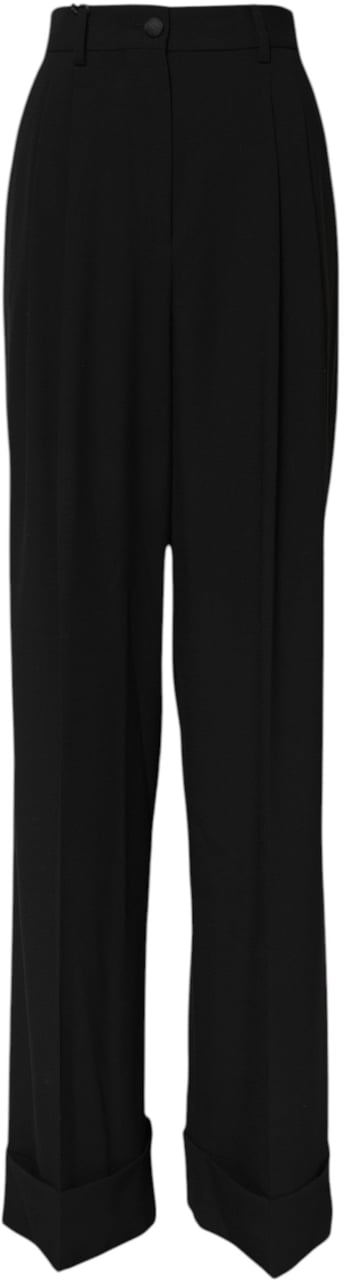 Dolce & Gabbana Black Wool High Waist Formal Pants Zwart