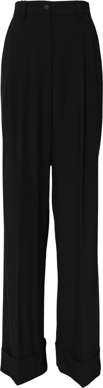 Dolce & Gabbana Black Wool High Waist Formal Pants Zwart