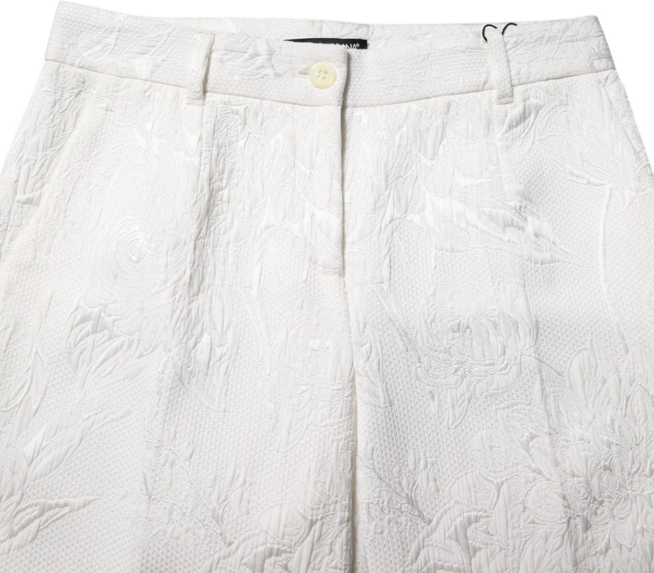 Dolce & Gabbana White Cotton Floral Jacquard Pants Wit