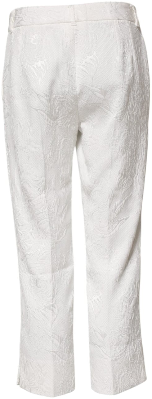 Dolce & Gabbana White Cotton Floral Jacquard Pants Wit