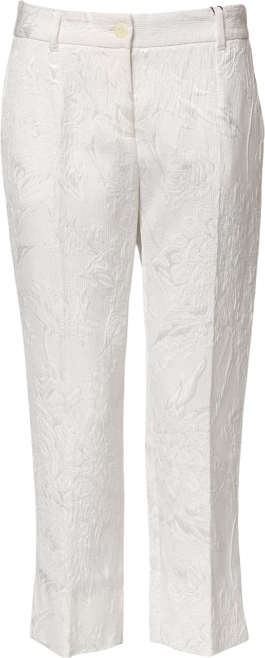 Dolce & Gabbana White Cotton Floral Jacquard Pants Wit