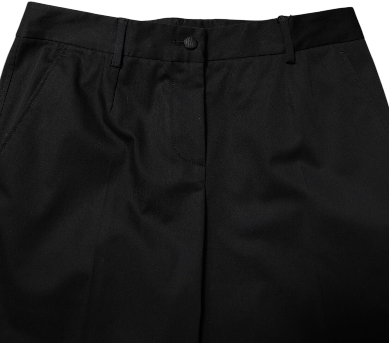 Dolce & Gabbana Black Cotton High Waist Formal Pants Zwart