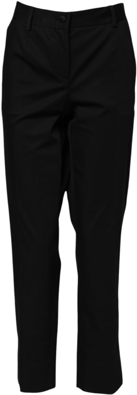Dolce & Gabbana Black Cotton High Waist Formal Pants Zwart