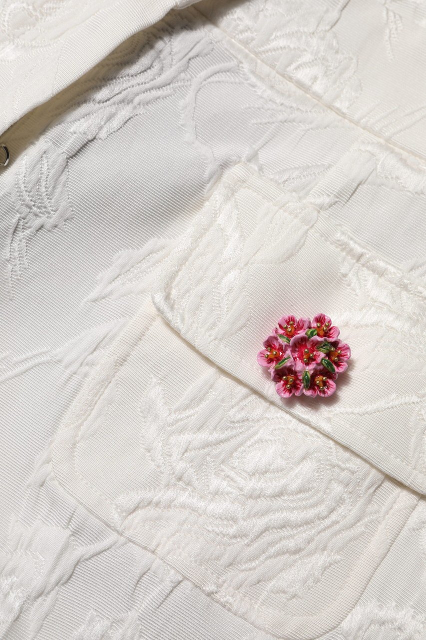 Dolce & Gabbana White Cotton Floral Jacquard Pants Wit