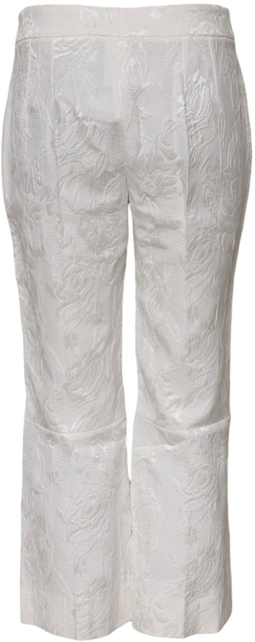 Dolce & Gabbana White Cotton Floral Jacquard Pants Wit