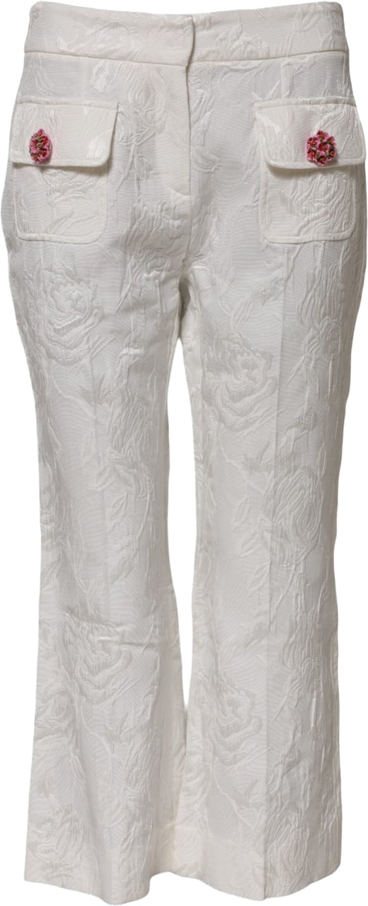 Dolce & Gabbana White Cotton Floral Jacquard Pants Wit