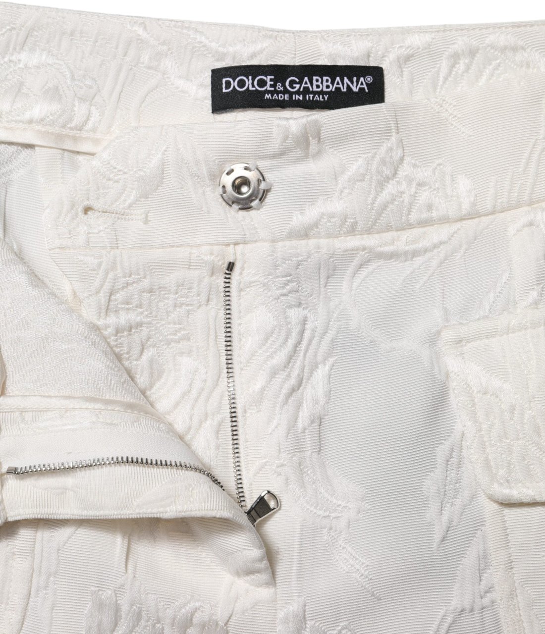 Dolce & Gabbana White Cotton Floral Jacquard Pants Wit