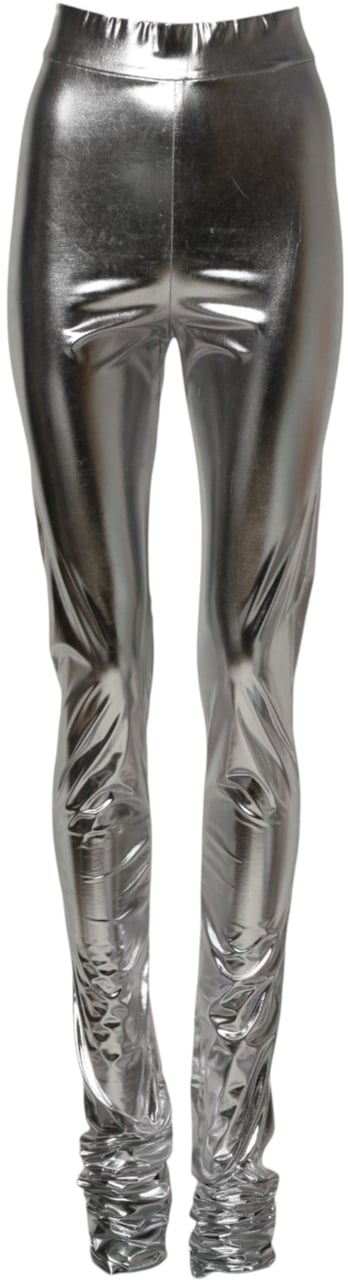 Dolce & Gabbana Metallic Silver Polyester Slim Fit Leggings Pants Zilver