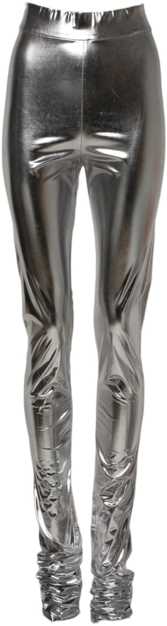 Dolce & Gabbana Metallic Silver Polyester Slim Fit Leggings Pants Zilver