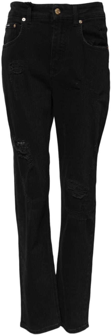 Dolce & Gabbana Black Boyfriend Cotton Flared Denim Jeans Zwart