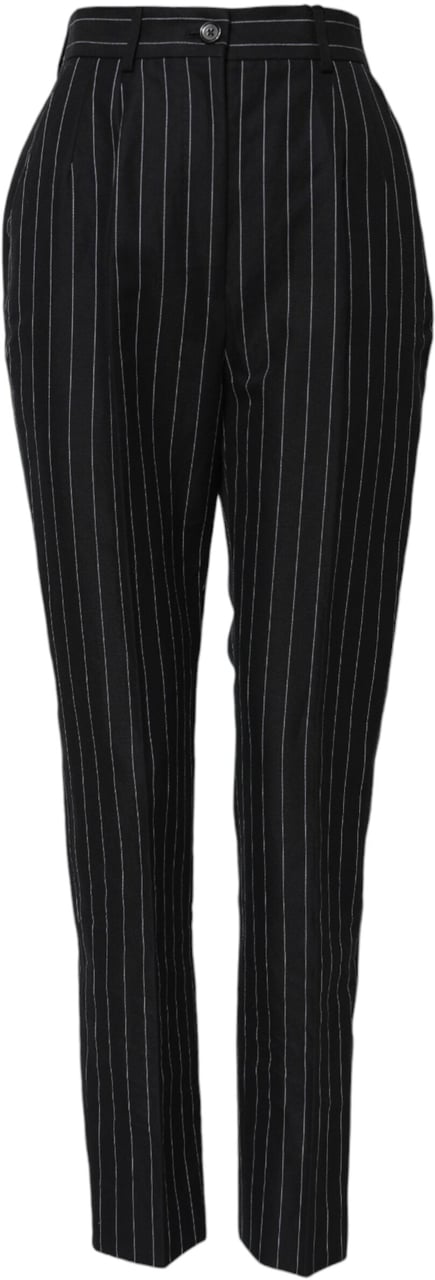 Dolce & Gabbana Black Stripes High Waist Tapered Pants Zwart