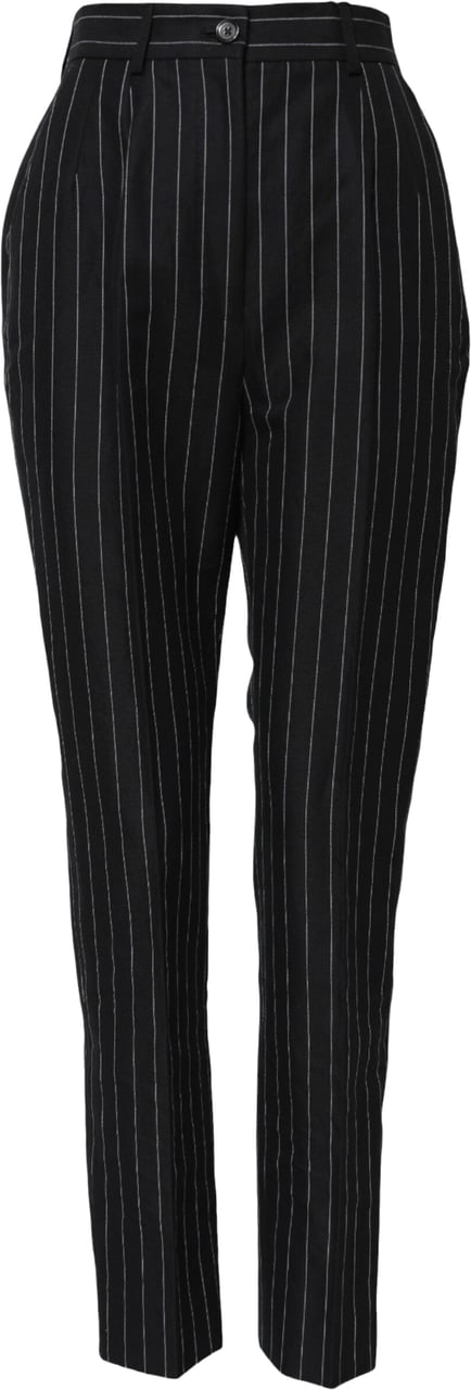 Dolce & Gabbana Black Stripes High Waist Tapered Pants Zwart
