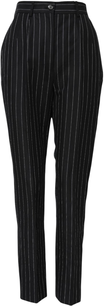 Dolce & Gabbana Black Stripes High Waist Tapered Pants Zwart