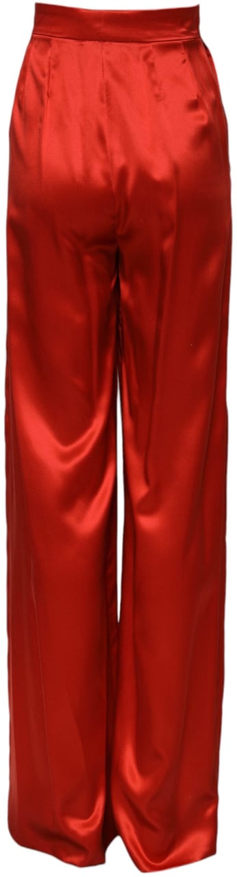 Dolce & Gabbana Red Satin High Waist Wide Leg Pants Rood