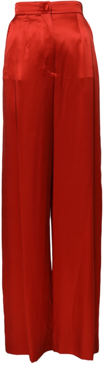 Dolce & Gabbana Red Satin High Waist Wide Leg Pants Rood