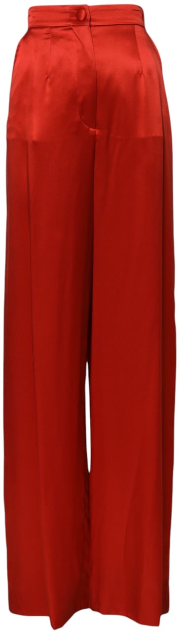 Dolce & Gabbana Red Satin High Waist Wide Leg Pants Rood