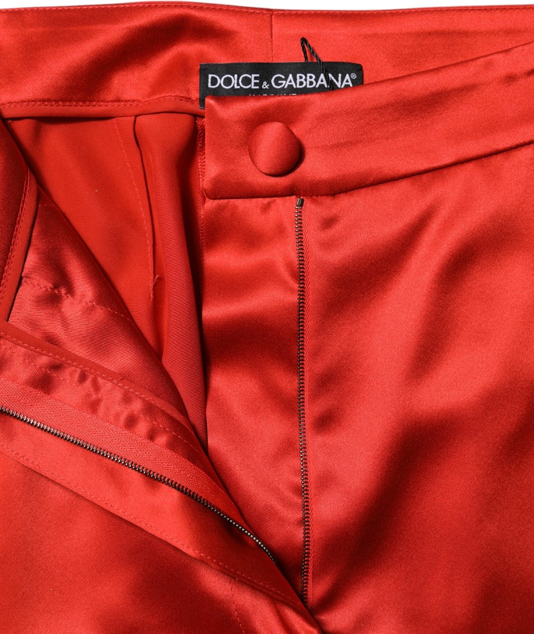 Dolce & Gabbana Red Satin High Waist Wide Leg Pants Rood