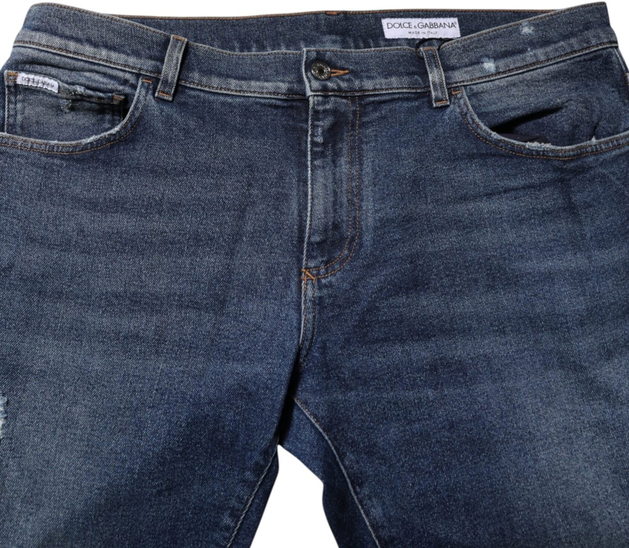 Dolce & Gabbana Blue Cotton Mid Waisted Straight Denim Jeans Blauw