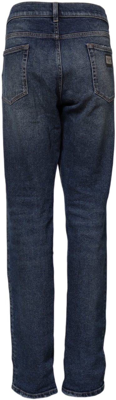 Dolce & Gabbana Blue Cotton Mid Waisted Straight Denim Jeans Blauw