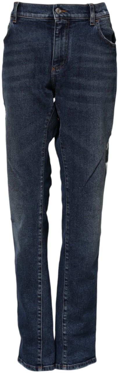 Dolce & Gabbana Blue Cotton Mid Waisted Straight Denim Jeans Blauw