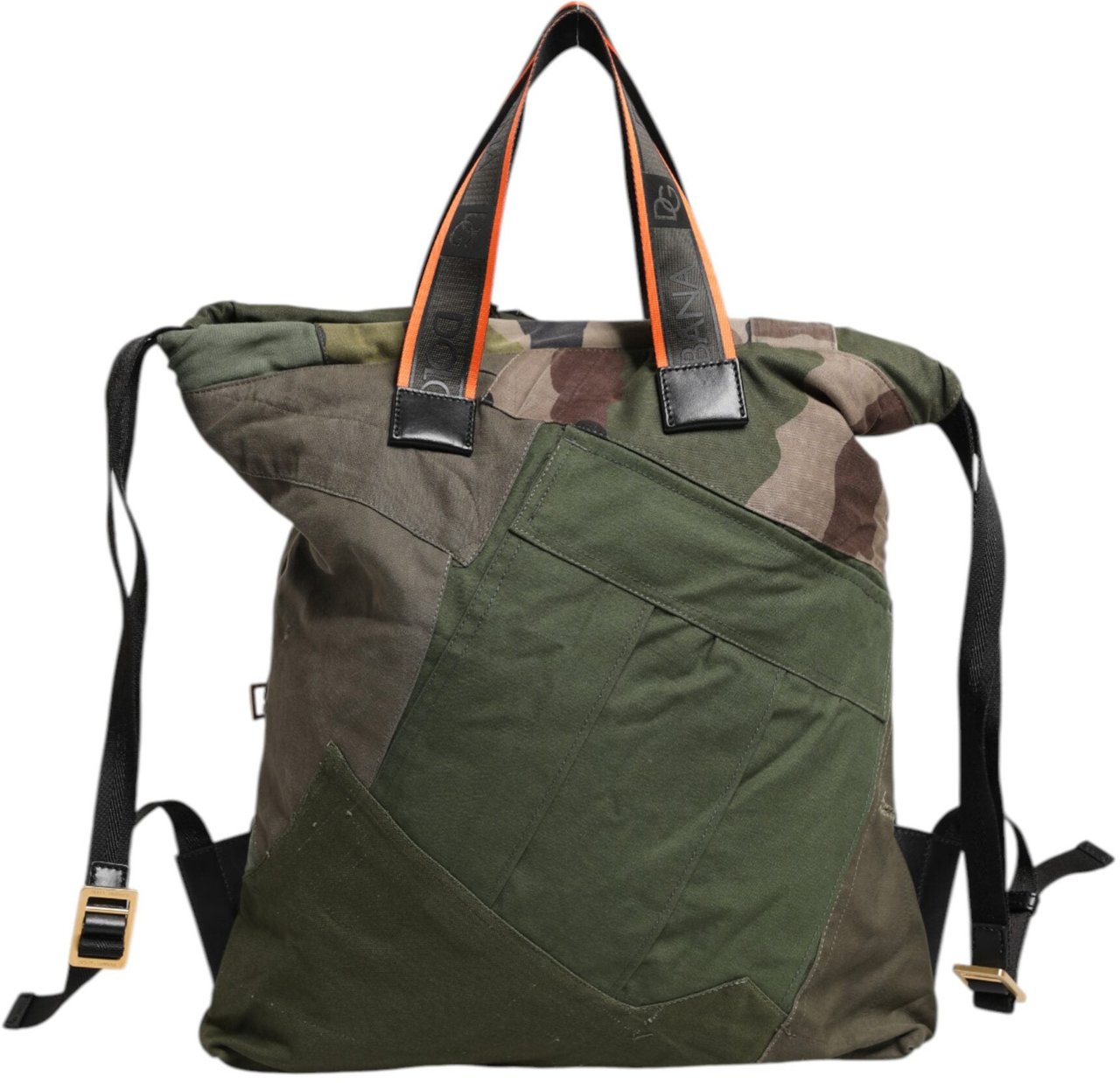 Dolce & Gabbana Military Green Patchwork Rucksack Backpack Bag Groen