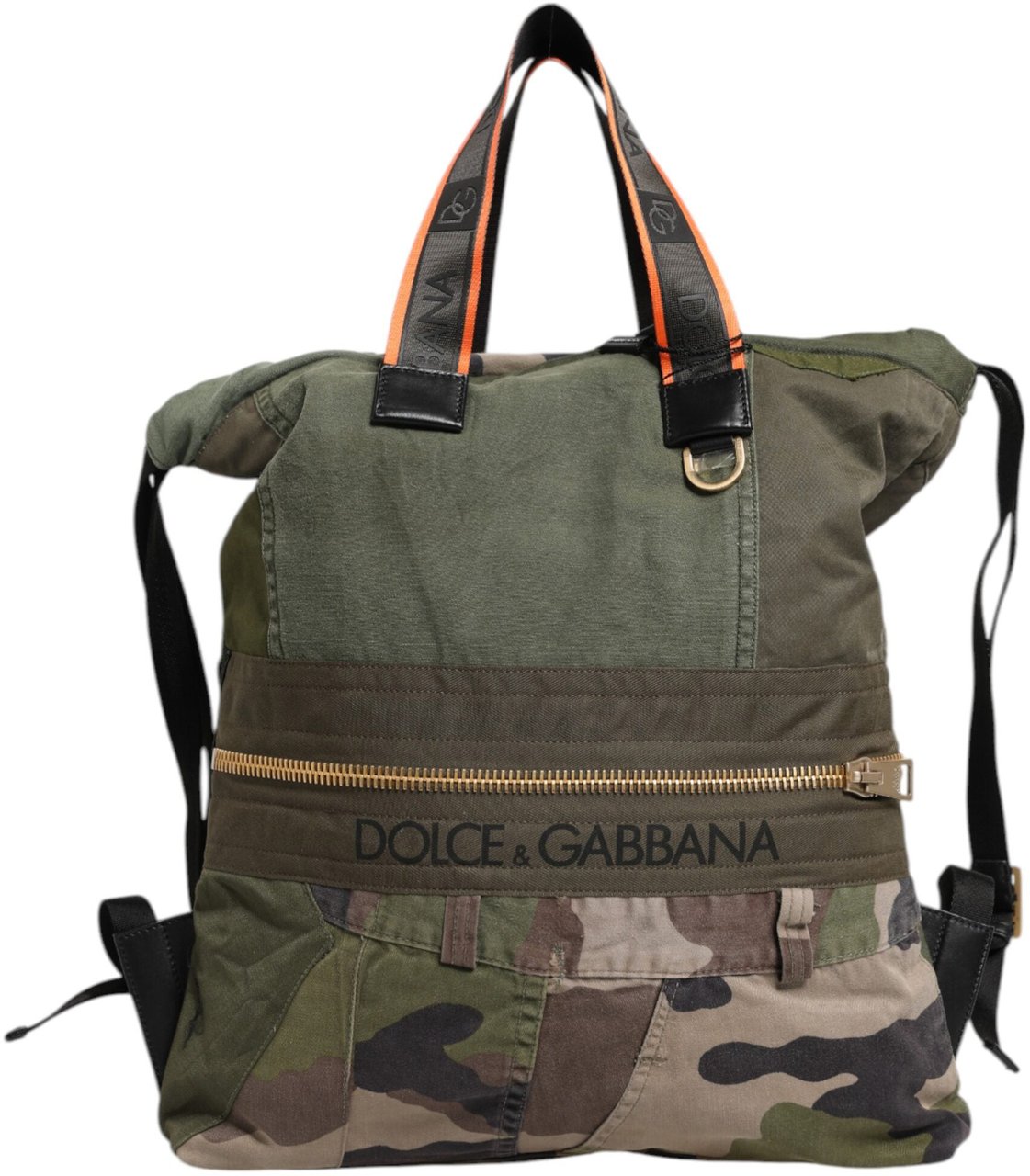 Dolce & Gabbana Military Green Patchwork Rucksack Backpack Bag Groen