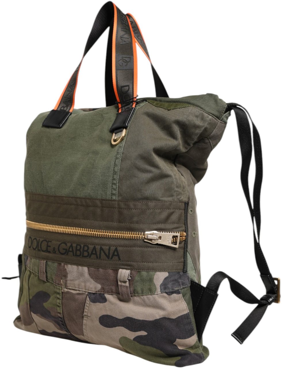 Dolce & Gabbana Military Green Patchwork Rucksack Backpack Bag Groen