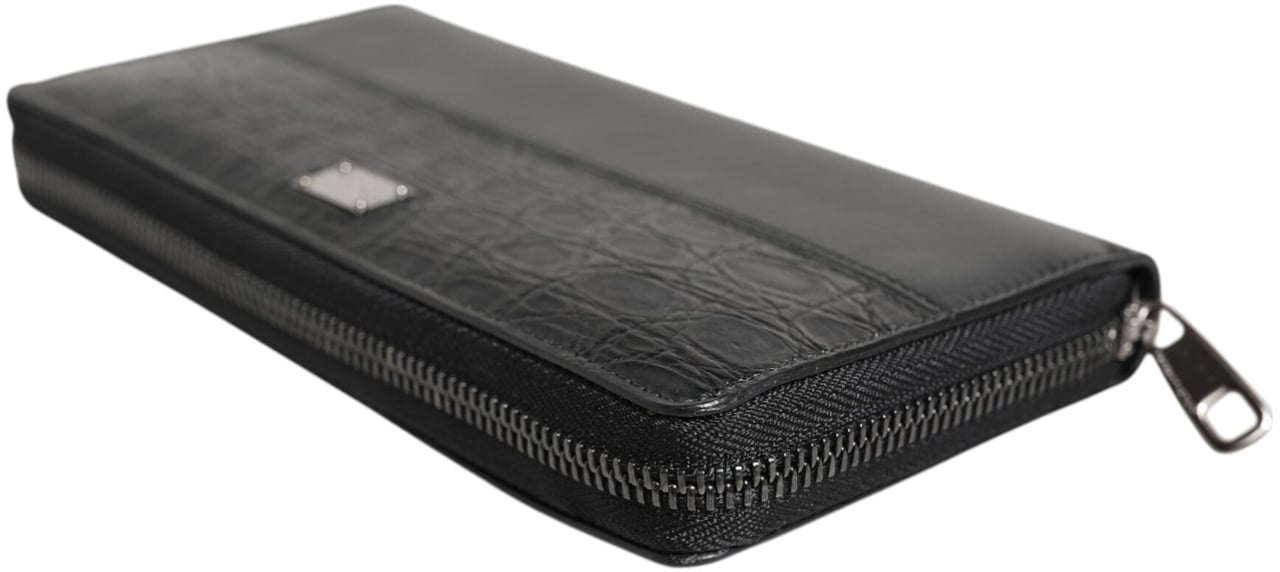 Dolce & Gabbana Black Leather Logo Plaque Zip Around Continental Wallet Zwart
