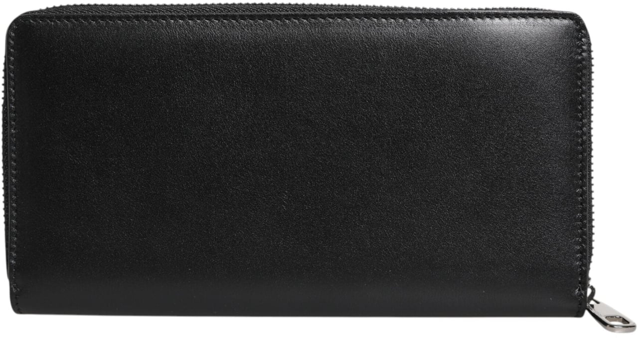 Dolce & Gabbana Black Leather Logo Plaque Zip Around Continental Wallet Zwart