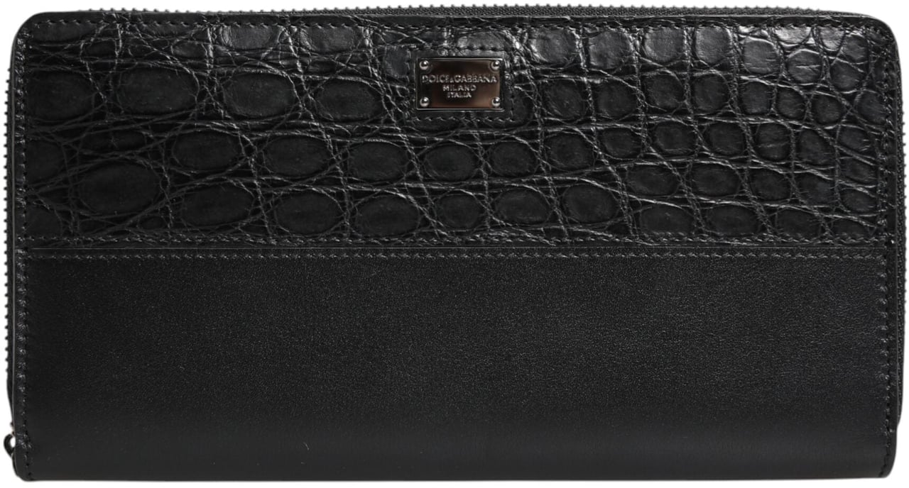 Dolce & Gabbana Black Leather Logo Plaque Zip Around Continental Wallet Zwart