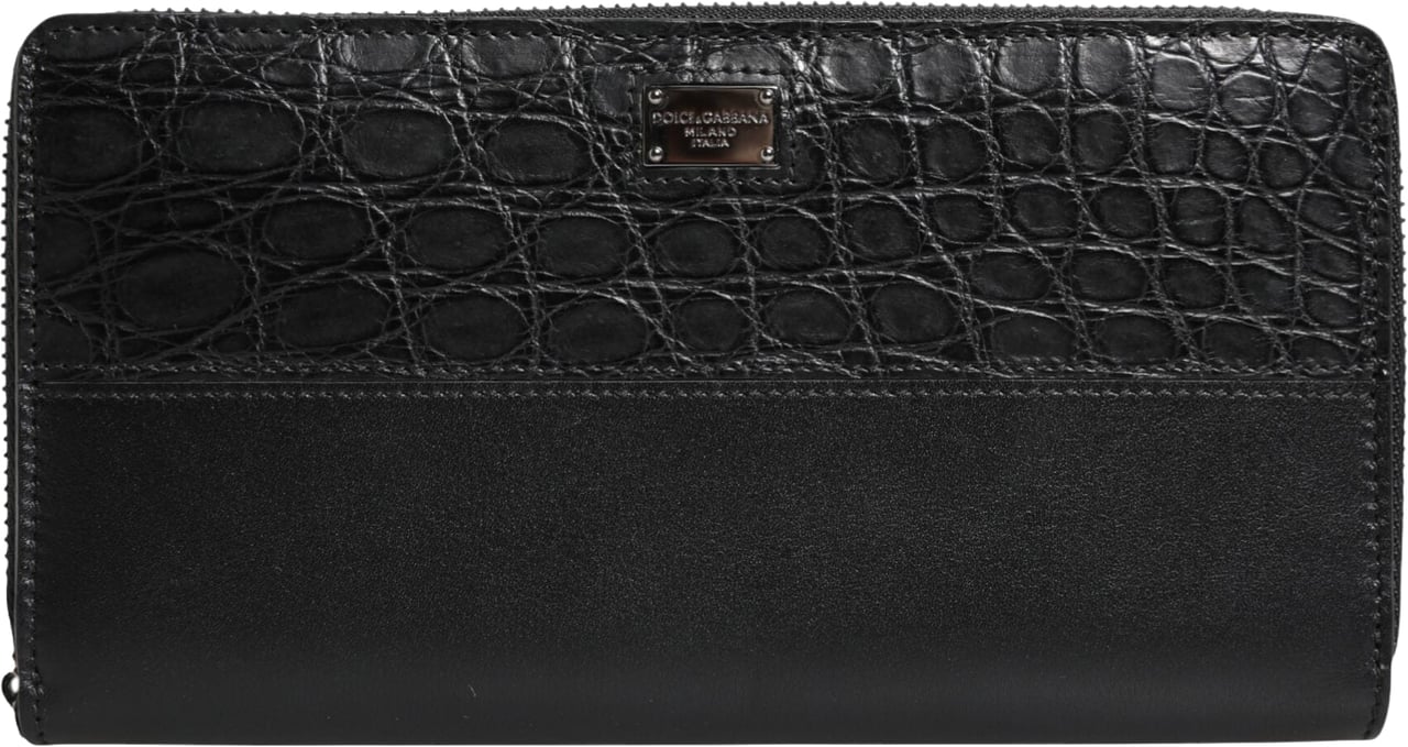 Dolce & Gabbana Black Leather Logo Plaque Zip Around Continental Wallet Zwart