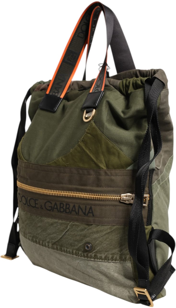 Dolce & Gabbana Military Green Patchwork Rucksack Backpack Bag Groen