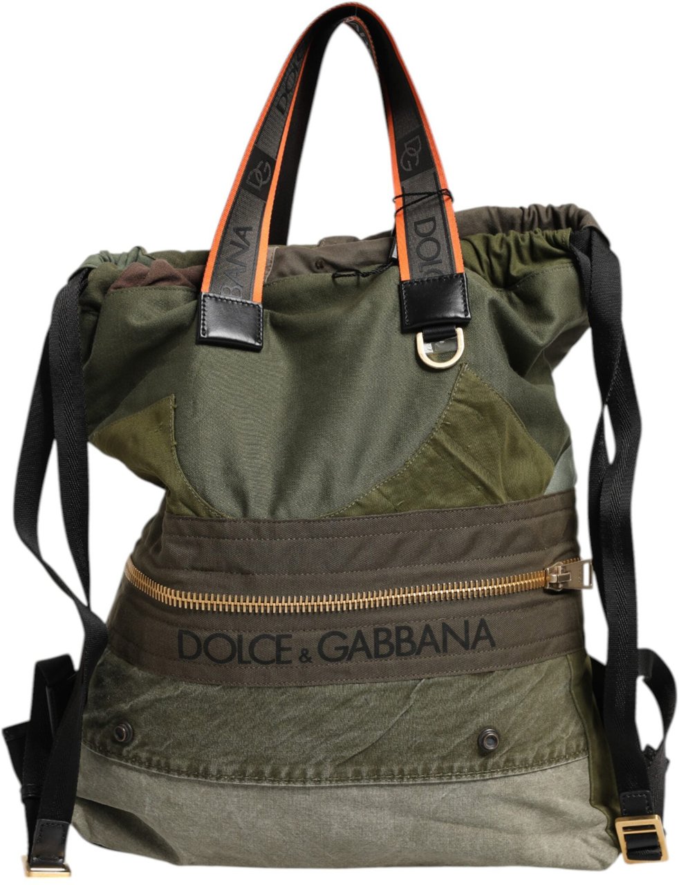 Dolce & Gabbana Military Green Patchwork Rucksack Backpack Bag Groen