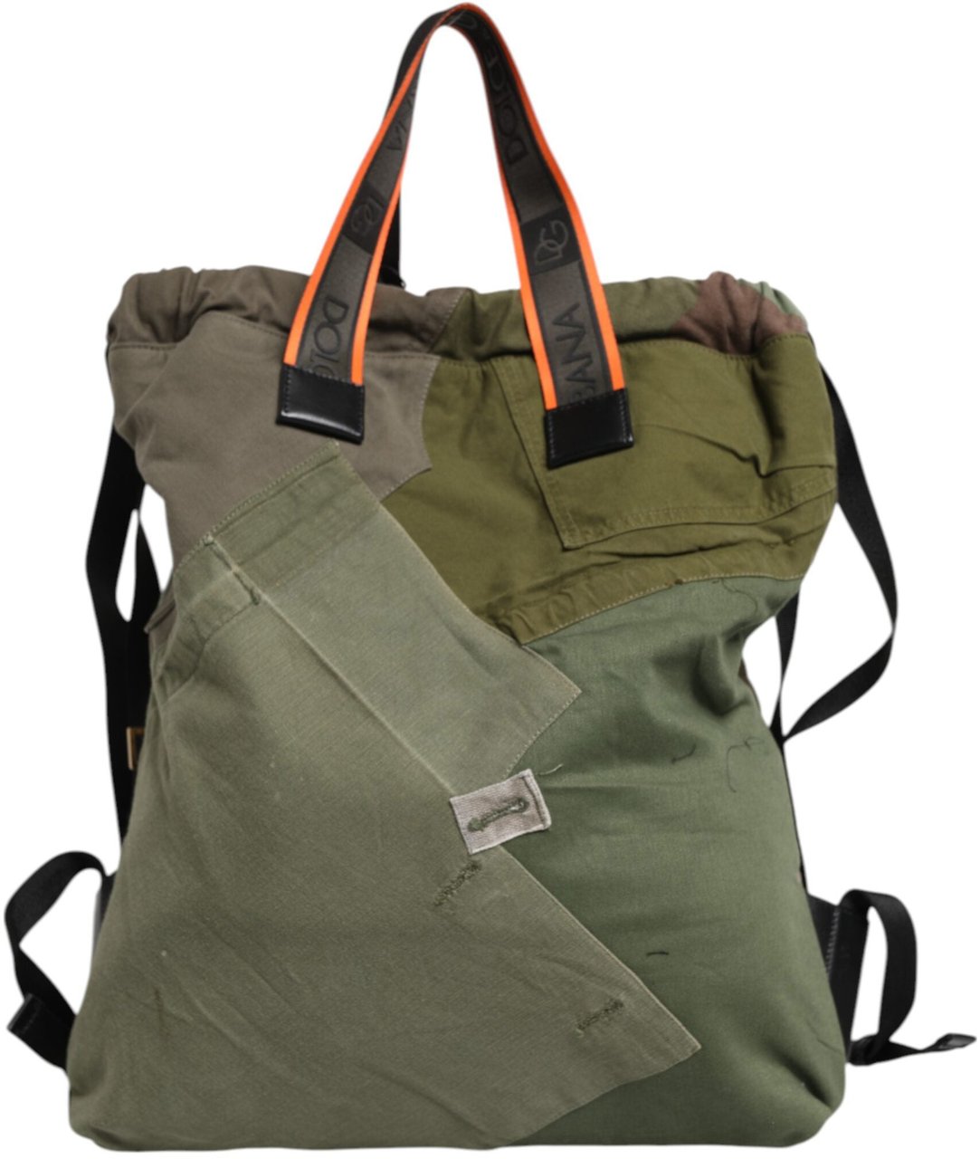 Dolce & Gabbana Military Green Patchwork Rucksack Backpack Bag Groen