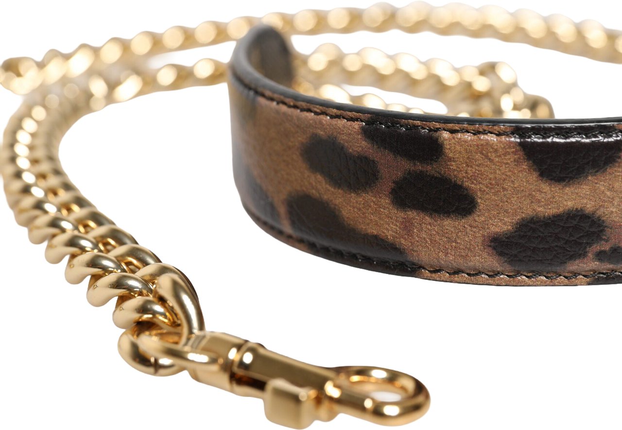 Dolce & Gabbana Brown Leopard Gold Brass Chain Accessory Shoulder Strap Grijs
