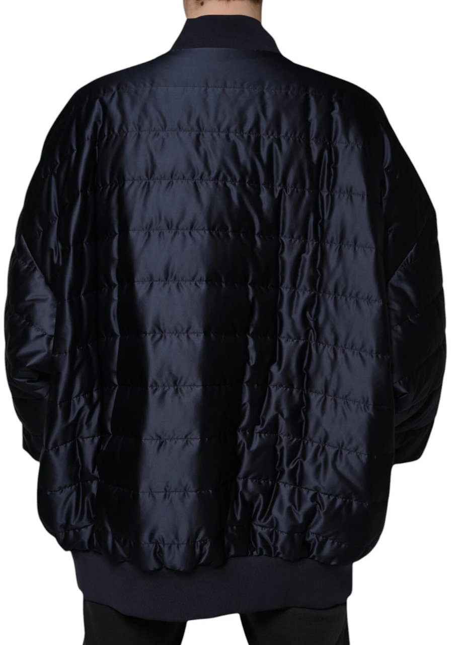 Dolce & Gabbana Dark Blue Quilted Full Zip Bomber Jacket Blauw