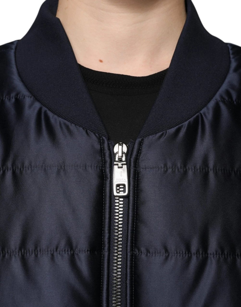 Dolce & Gabbana Dark Blue Quilted Full Zip Bomber Jacket Blauw
