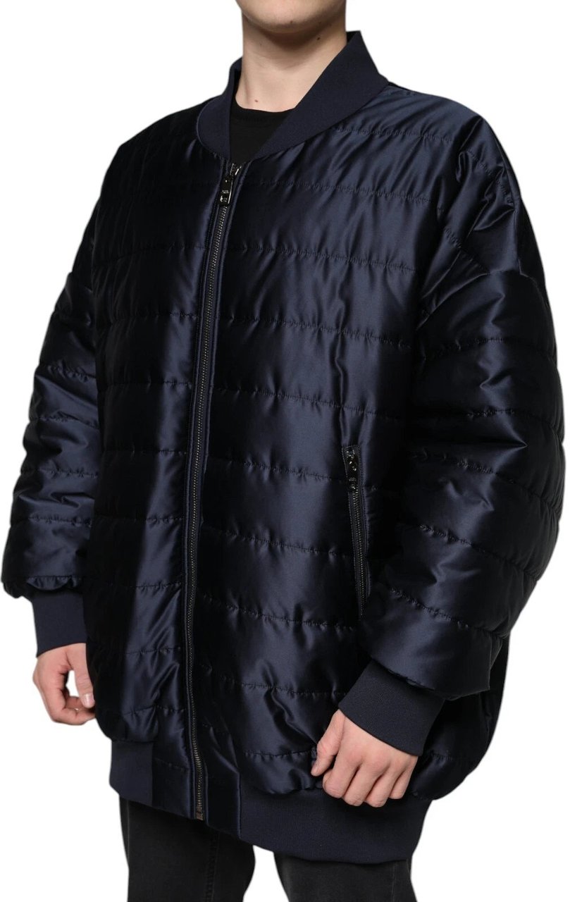 Dolce & Gabbana Dark Blue Quilted Full Zip Bomber Jacket Blauw