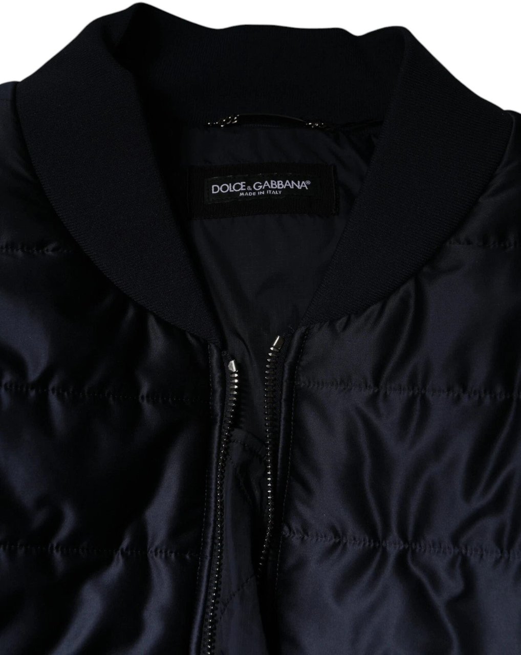 Dolce & Gabbana Dark Blue Quilted Full Zip Bomber Jacket Blauw