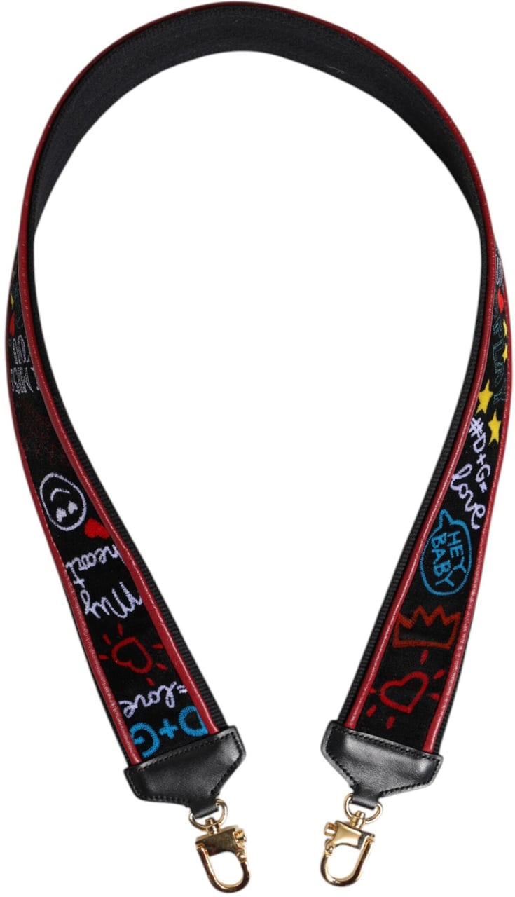 Dolce & Gabbana Black Cotton Printed Women Bag Accessory Shoulder Strap Grijs
