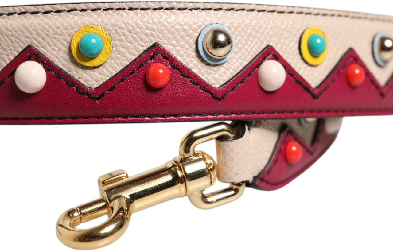 Dolce & Gabbana Beige Red Leather Handbag Accessory Shoulder Strap Grijs