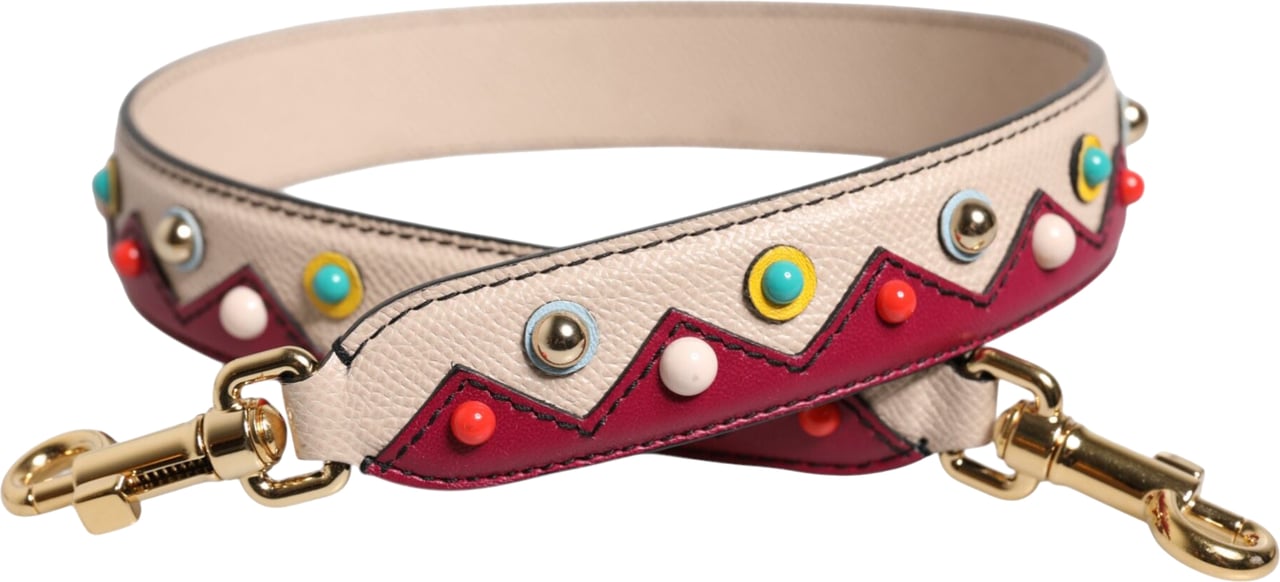 Dolce & Gabbana Beige Red Leather Handbag Accessory Shoulder Strap Grijs
